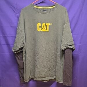 CAT Caterpillar Olive and Brown Long Sleeve Tee Heavy Machinery